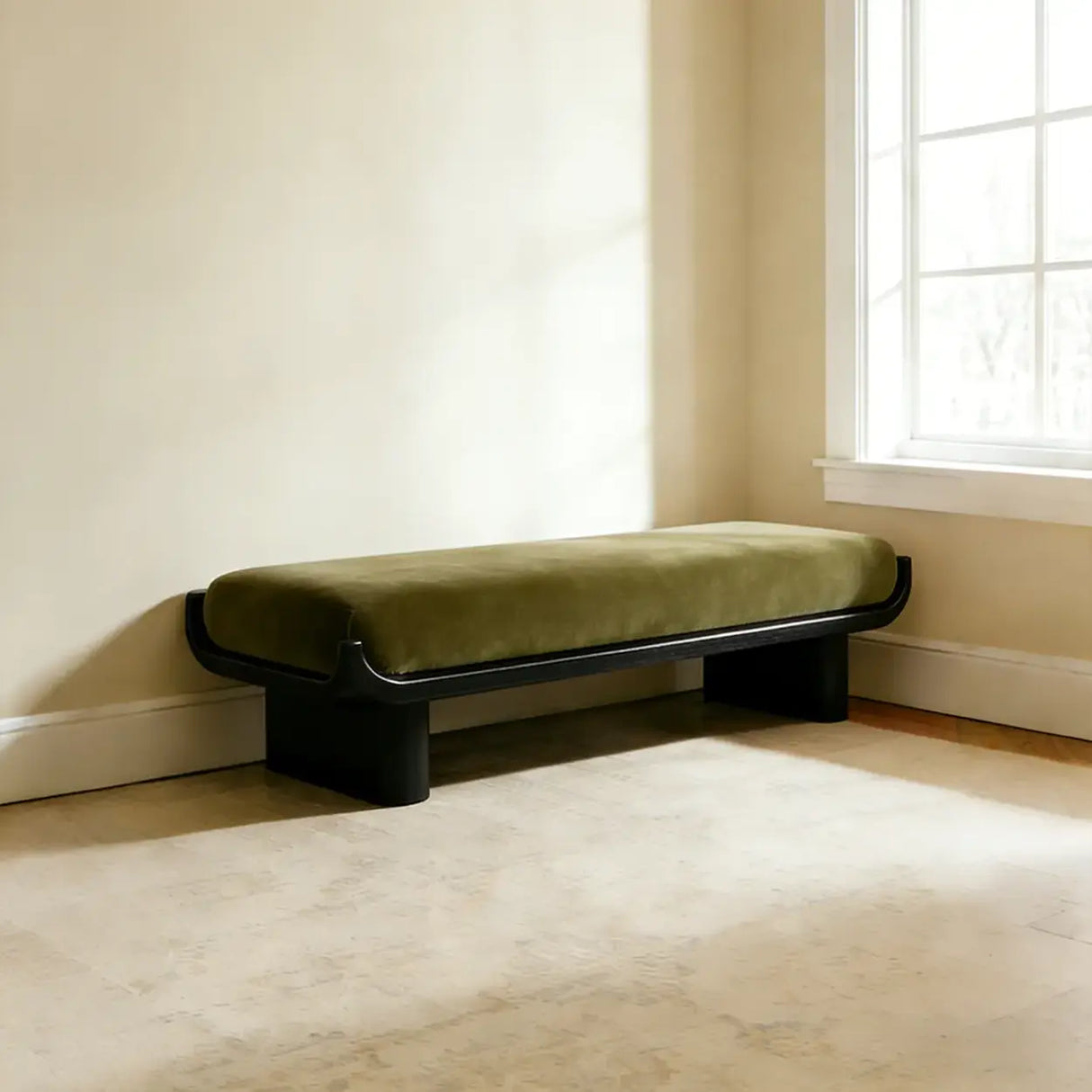 Mid-Century Modern Solid Wood Upholstered Bedroom Bench Image - 15