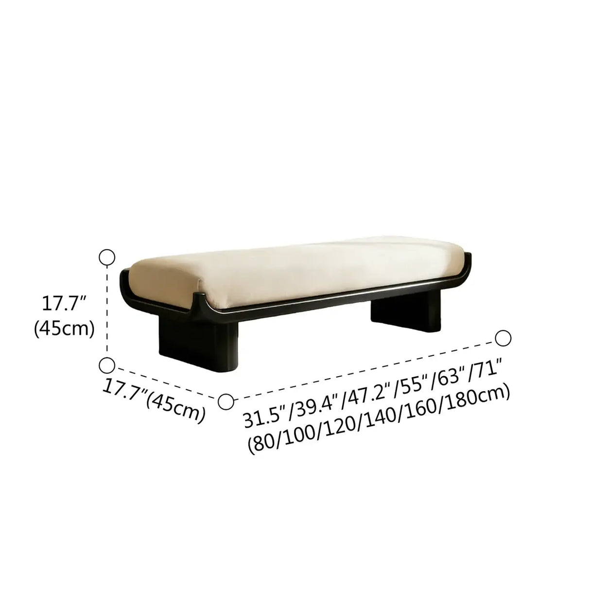 Mid-Century Modern Solid Wood Upholstered Bedroom Bench 