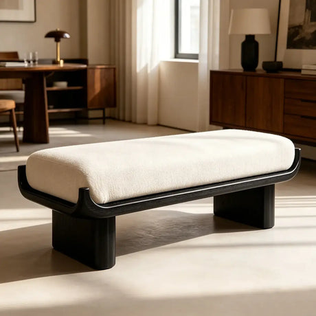 Mid-Century Modern Solid Wood Upholstered Bedroom Bench Image - 2
