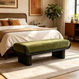 Mid-Century Modern Solid Wood Upholstered Bedroom Bench Image - 3