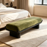 Mid-Century Modern Solid Wood Upholstered Bedroom Bench Image - 5