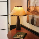 Mid-Century Modern Stitched Cone Shade Brown Table Lamp Image - 2