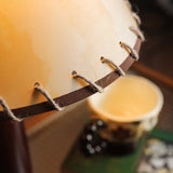 Mid-Century Modern Stitched Cone Shade Brown Table Lamp Image - 5