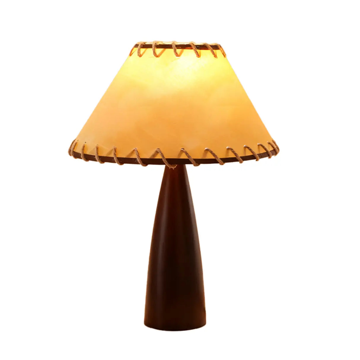 Mid-Century Modern Stitched Cone Shade Brown Table Lamp Image - 6
