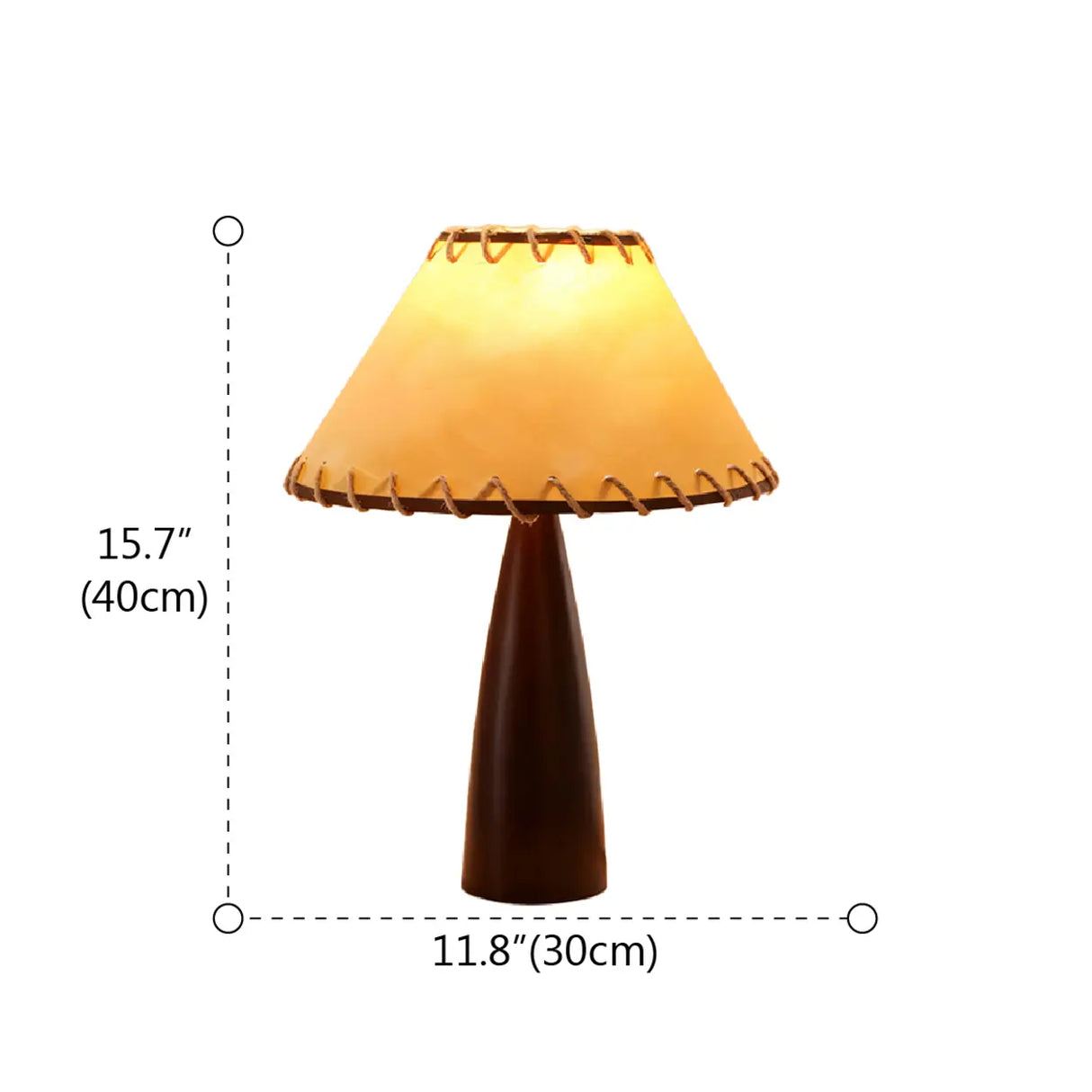 Mid-Century Modern Stitched Cone Shade Brown Table Lamp Image - 7