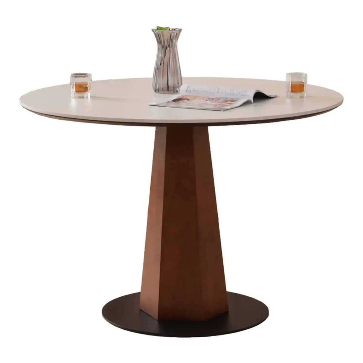 Mid-Century Modern Stone Round Wood Pedestal Dining Table Image - 2