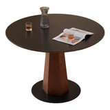 Mid-Century Modern Stone Round Wood Pedestal Dining Table Image - 3
