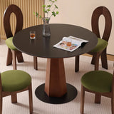 Mid-Century Modern Stone Round Wood Pedestal Dining Table Image - 6