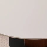 Mid-Century Modern Stone Round Wood Pedestal Dining Table Image - 7