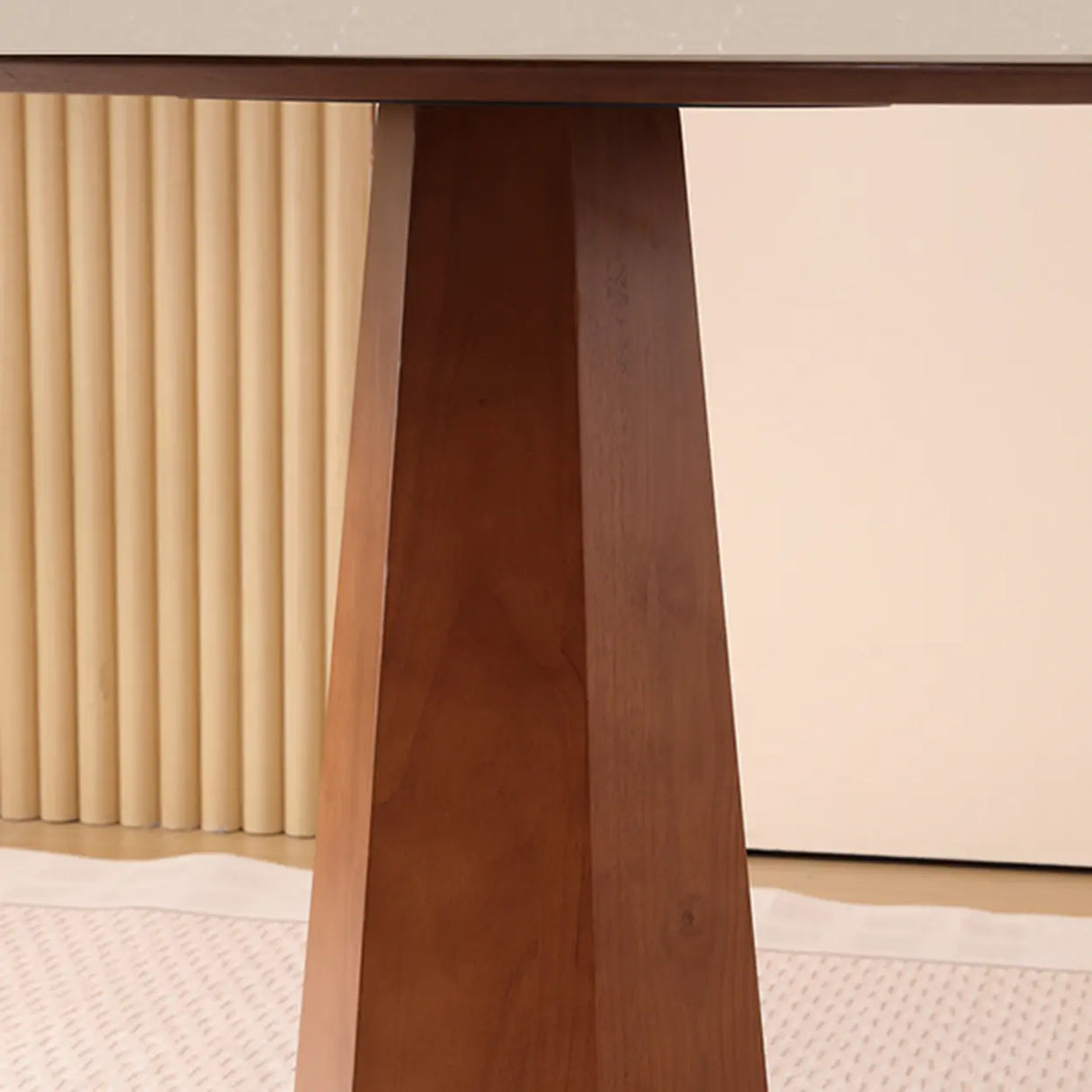 Mid-Century Modern Stone Round Wood Pedestal Dining Table Image - 8