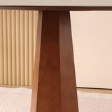 Mid-Century Modern Stone Round Wood Pedestal Dining Table Image - 8