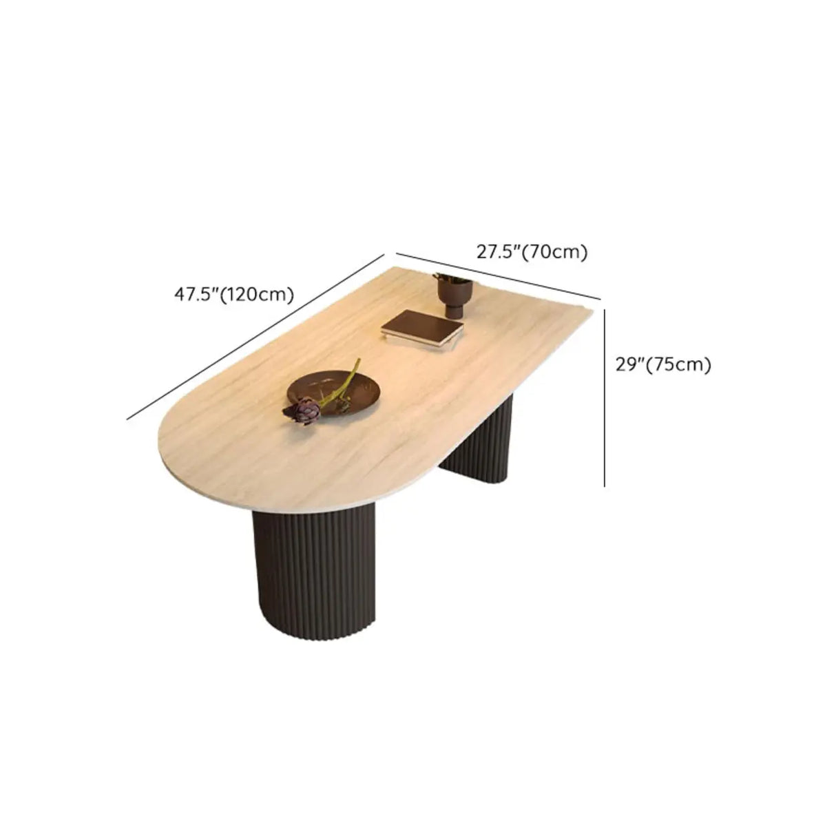 Mid-Century Modern Stone Top Oval Ribbed Leg Dining Table Image - 13
