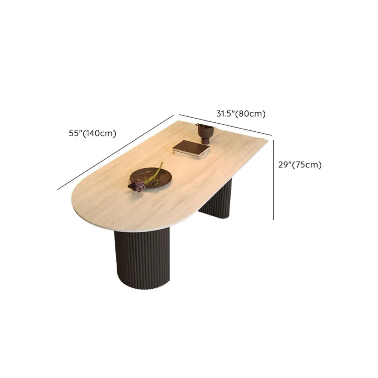 Mid-Century Modern Stone Top Oval Ribbed Leg Dining Table Image - 14