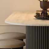 Mid-Century Modern Stone Top Oval Ribbed Leg Dining Table Image - 6