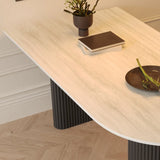 Mid-Century Modern Stone Top Oval Ribbed Leg Dining Table Image - 8