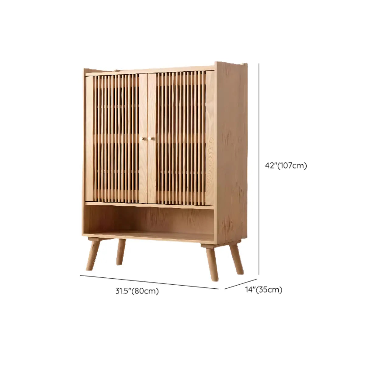 Mid-Century Modern Tall Wood Entryway Natural Shoe Cabinet 