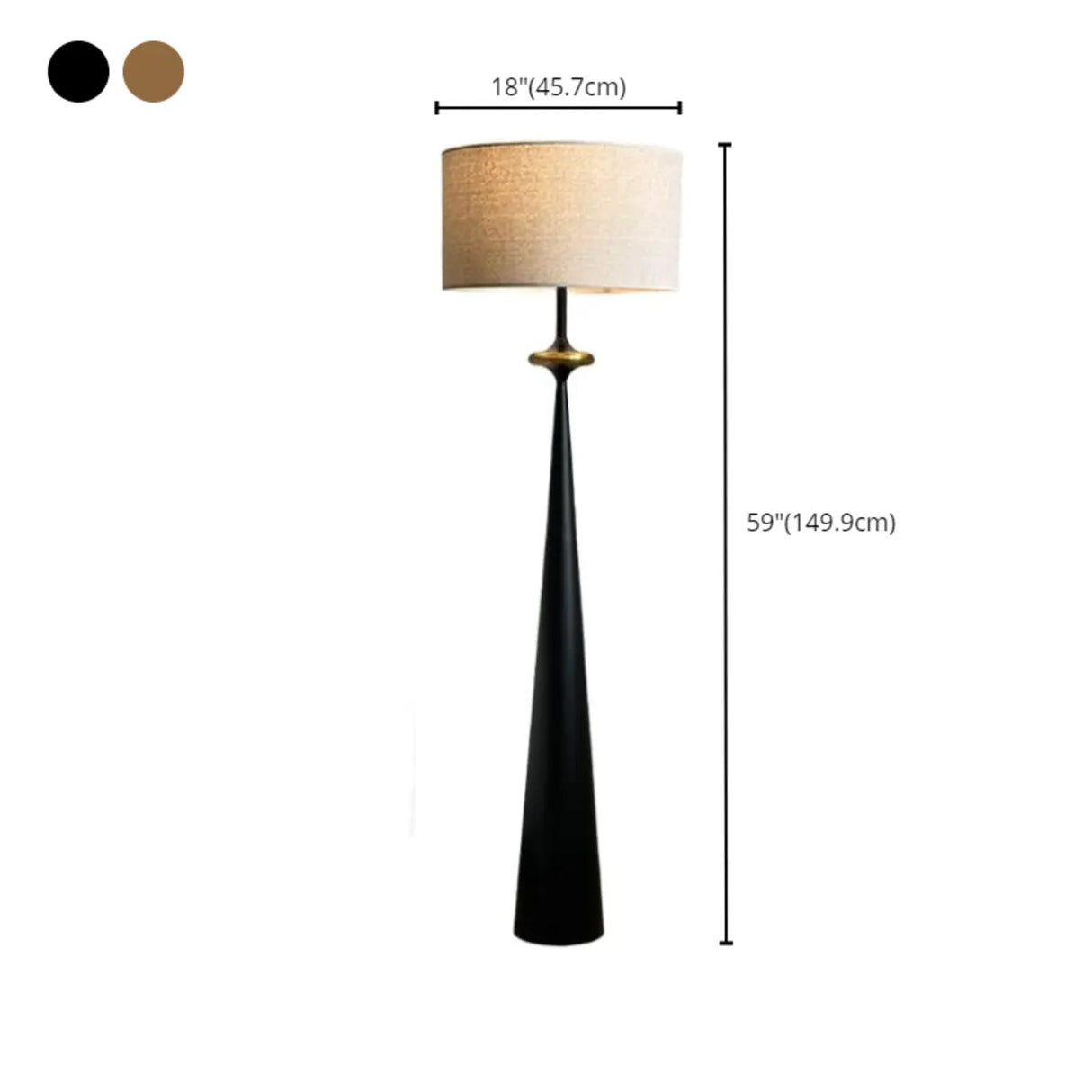 Mid-Century Modern Tapered Column Fabric Drum Floor Lamp 