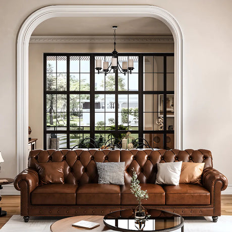 Mid-Century Modern Tear Resistant Oiled Leather Sofa Image - 1