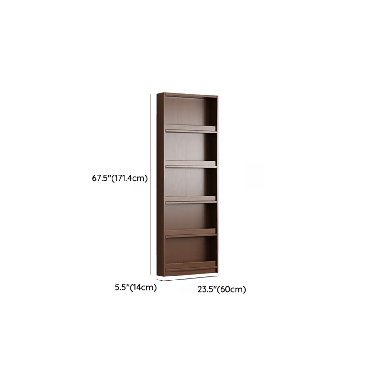 Mid-Century Modern Ultra-Slim Wood Brown Vertical Bookshelf Image - 18