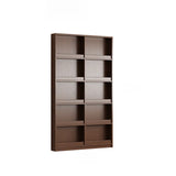 Mid-Century Modern Ultra-Slim Wood Brown Vertical Bookshelf Image - 3