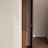 Mid-Century Modern Ultra-Slim Wood Brown Vertical Bookshelf Image - 5