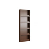 Mid-Century Modern Ultra-Slim Wood Brown Vertical Bookshelf Image - 9