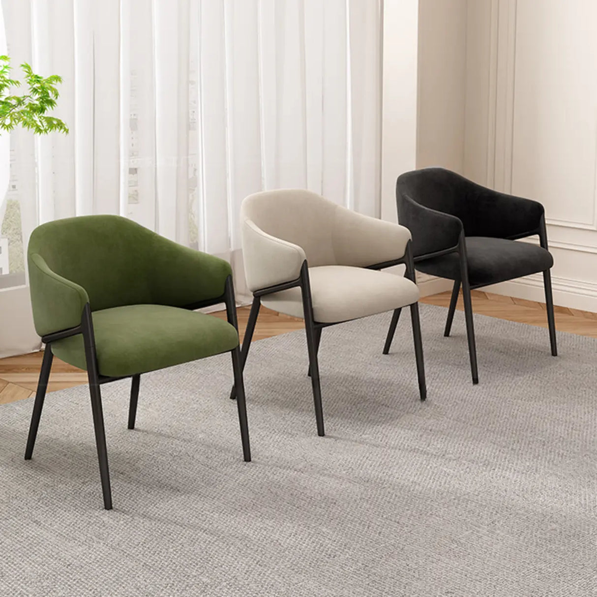 Mid-Century Modern Upholstered Curved Back Accent Dining Chair Image - 1