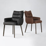 Mid-Century Modern Upholstered Faux Leather Arm Dining Chair Image - 2
