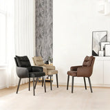 Mid-Century Modern Upholstered Faux Leather Arm Dining Chair Image - 3