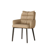 Mid-Century Modern Upholstered Faux Leather Arm Dining Chair Image - 6