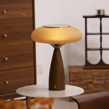 Mid-Century Modern USB Mushroom Amber Wood Table Lamp Image - 10
