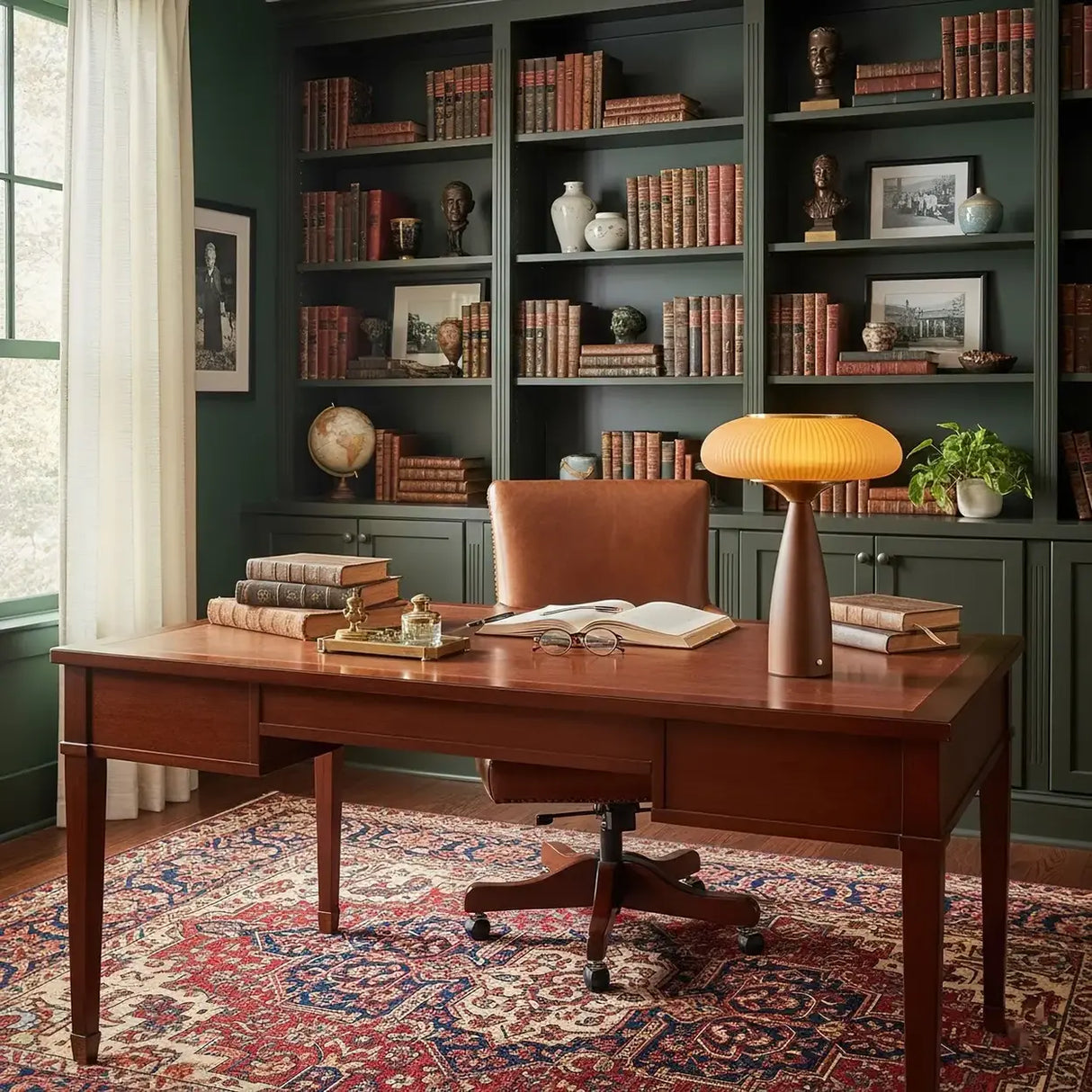 Mid-Century Modern USB Mushroom Amber Wood Table Lamp Image - 14