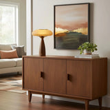 Mid-Century Modern USB Mushroom Amber Wood Table Lamp Image - 15