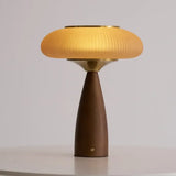 Mid-Century Modern USB Mushroom Amber Wood Table Lamp Image - 2