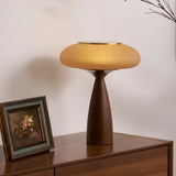 Mid-Century Modern USB Mushroom Amber Wood Table Lamp Image - 4