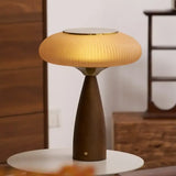 Mid-Century Modern USB Mushroom Amber Wood Table Lamp Image - 5