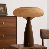 Mid-Century Modern USB Mushroom Amber Wood Table Lamp Image - 7