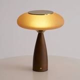 Mid-Century Modern USB Mushroom Amber Wood Table Lamp Image - 9