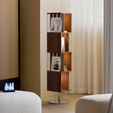 Mid-Century Modern Vertical Cube Tiered Wood Corner Bookshelf Image - 1
