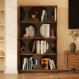 Mid-Century Modern Vertical Geometric Brown Wood Bookshelf Image - 2