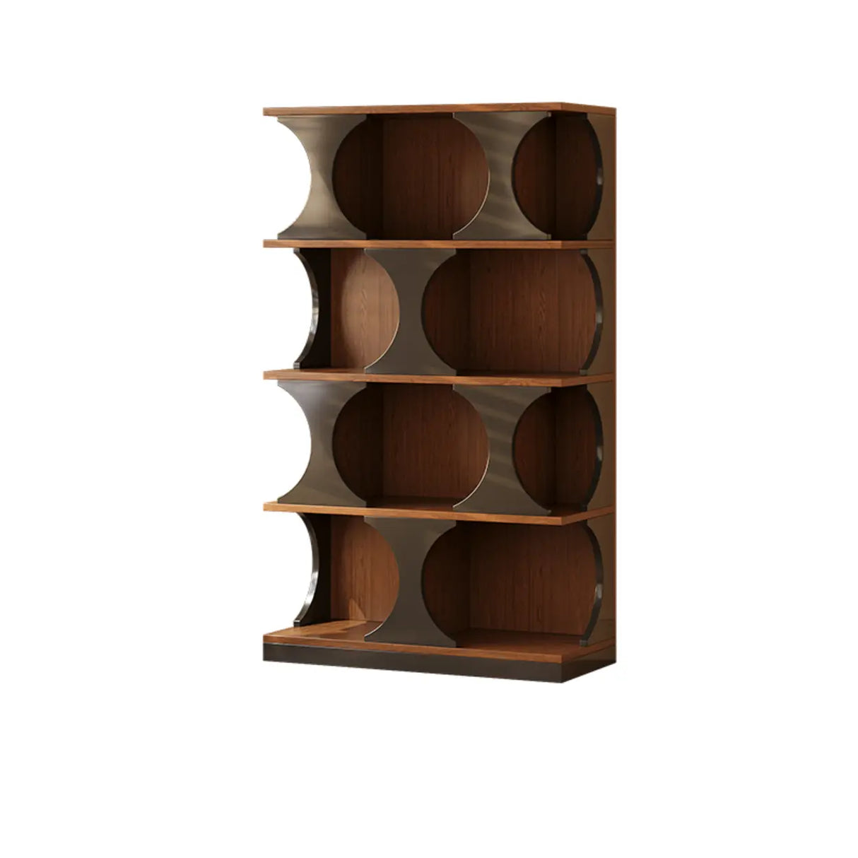 Mid-Century Modern Vertical Geometric Brown Wood Bookshelf Image - 3