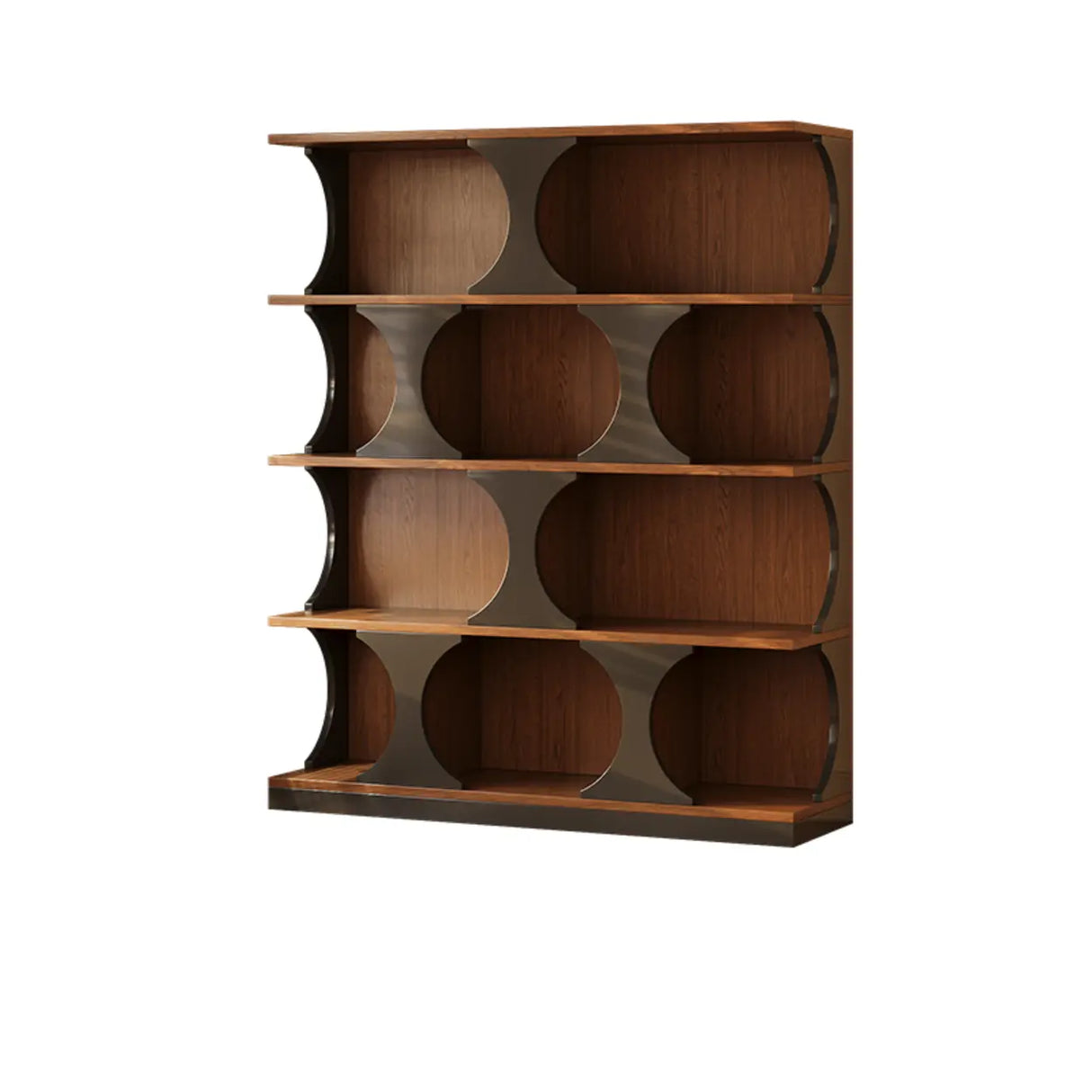 Mid-Century Modern Vertical Geometric Brown Wood Bookshelf Image - 4