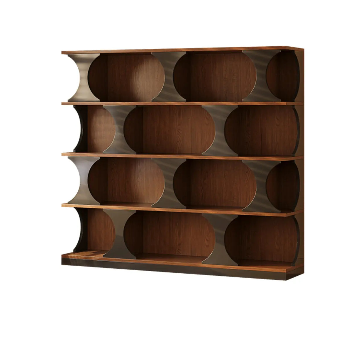 Mid-Century Modern Vertical Geometric Brown Wood Bookshelf Image - 5