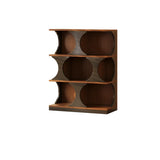 Mid-Century Modern Vertical Geometric Brown Wood Bookshelf Image - 7