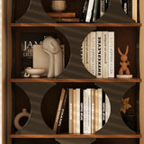 Mid-Century Modern Vertical Geometric Brown Wood Bookshelf Image - 8