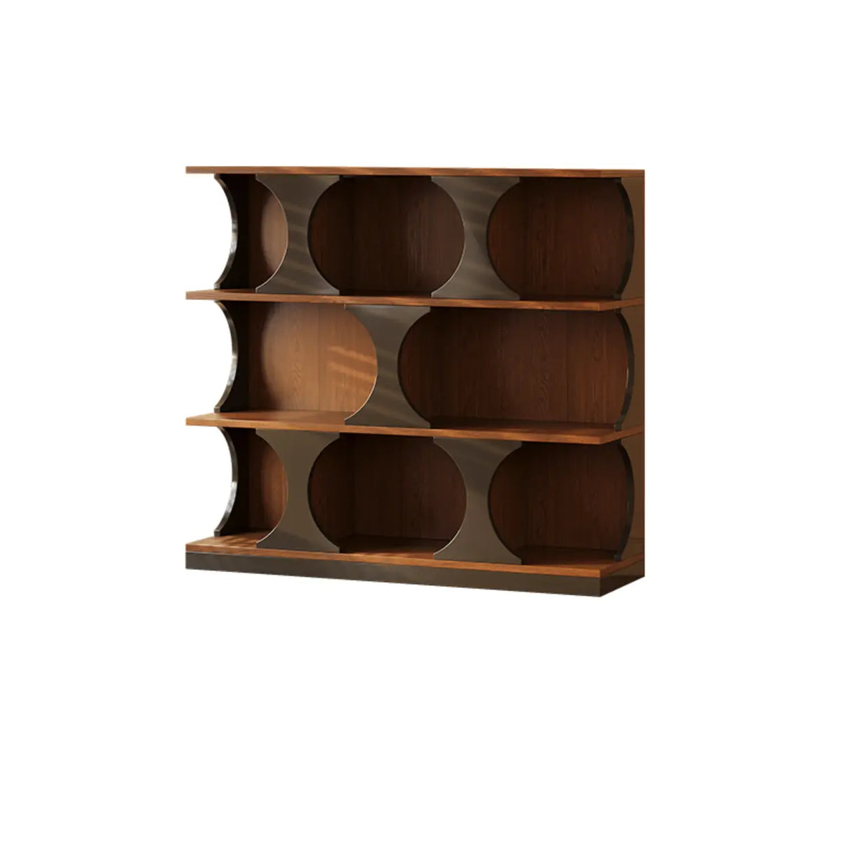 Mid-Century Modern Vertical Geometric Brown Wood Bookshelf Image - 9