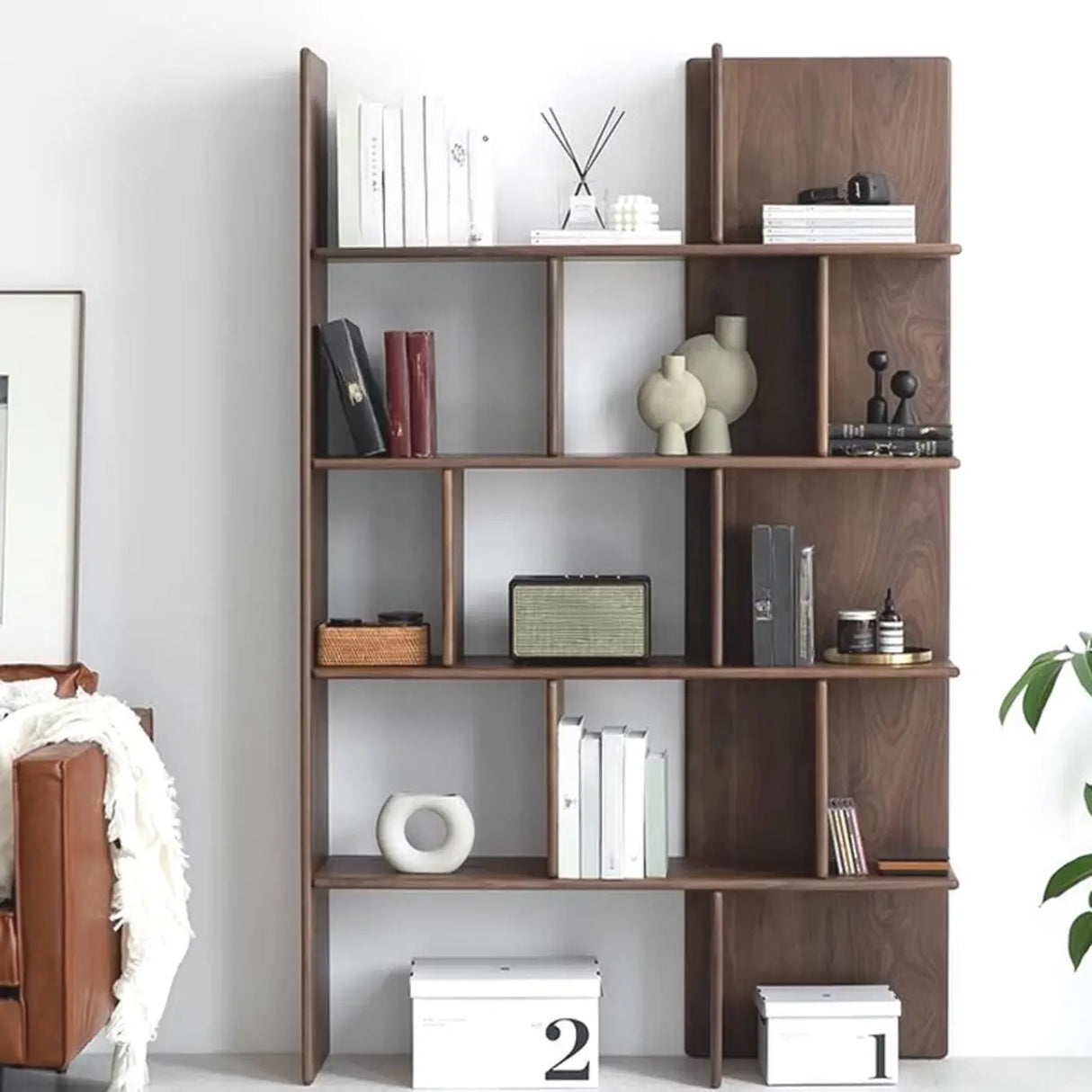 Mid-Century Modern Vertical Open Back Wood Bookshelf Image - 1