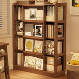 Mid-Century Modern Vertical Wood Sliding Door Tiered Bookshelf Image - 1
