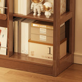 Mid-Century Modern Vertical Wood Sliding Door Tiered Bookshelf Image - 10