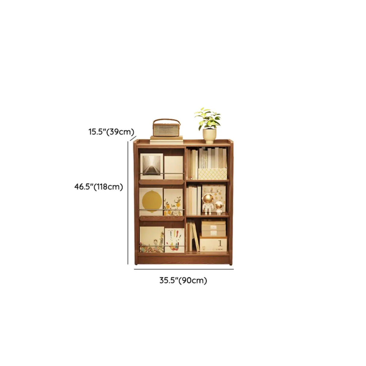 Mid-Century Modern Vertical Wood Sliding Door Tiered Bookshelf 